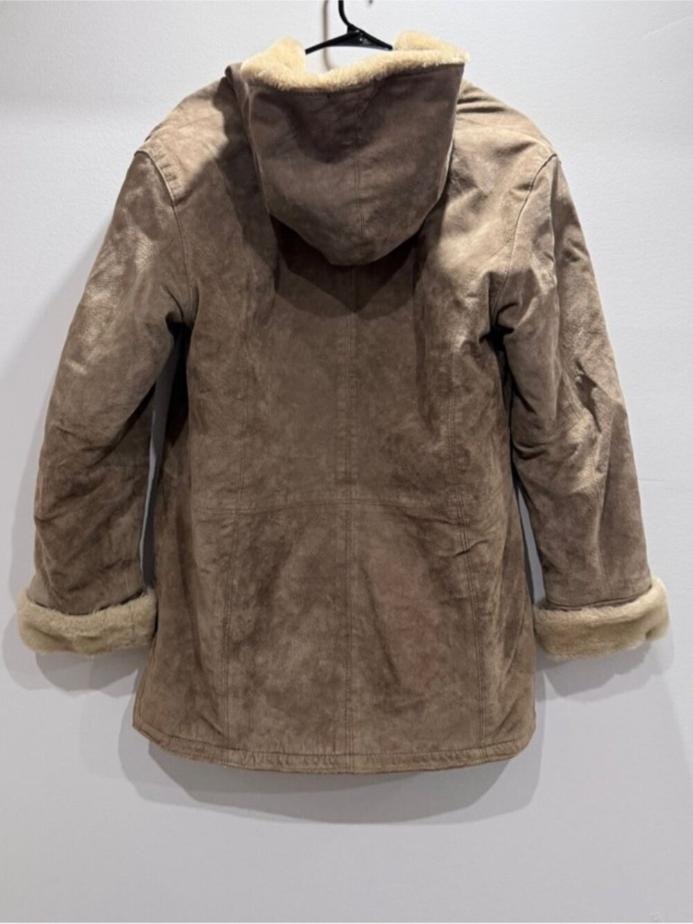 St. John’s Bay Faux Suede Sherpa Hooded Jacket Women’s Small Beige Taupe Coat - Picture 4 of 8